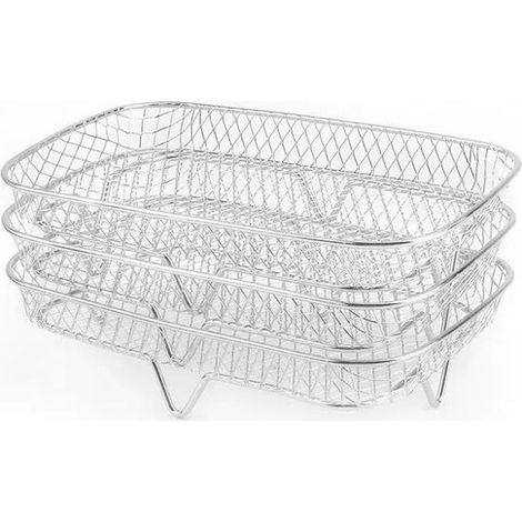 Juego de 3 rejillas apilables para freidora de aire, (19,4 x 13,5 x 4,2 cm) Diseño rectangular tipo torre, acero inoxidable (1/4)