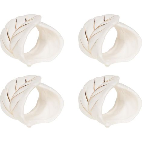 Amadeus - Coffret de 4 ronds de serviettes feuille blanche en céramique (1/2)