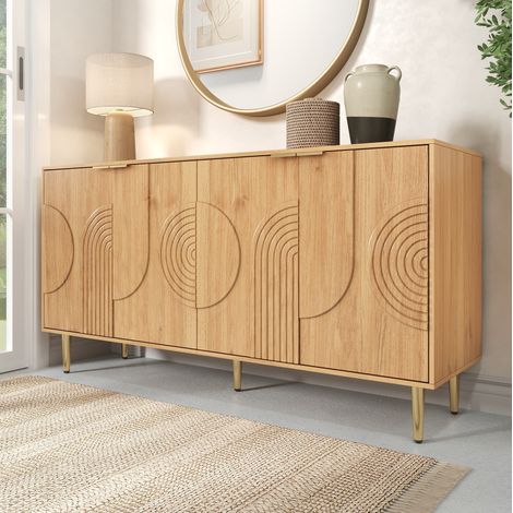 MEUBLIV Aparador blanco 162 x 40 x 80 cm, 4 puertas, tiradores dorados (1/5)