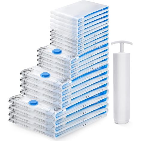 Sac de Rangement Sous Vide 21-Pack Avec Pompe, Sac D'économie D'espace, Housse Aspirable Rangement Sac étanche à Compression pour Vêtements, Literie, Oreillers Couettes Couvertures Draps (1/5)
