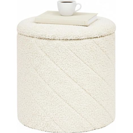 Tabouret Rond Ottoman avec Espace de Rangement, Tabouret Pliable avec Couvercle, Tabouret de Coiffeur Boucle pour Salon, Chambre à Coucher, entrée, Crème, 33 x 33 x 35 cm (1/5)