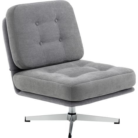 Fauteuil pivotant d'appoint, fauteuil de lecture capitonné en chenille, assise large, coussin en plumes et pieds en métal, gris clair (1/5)