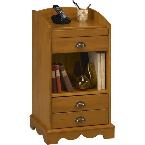 Beaux Meubles Pas Chers – Meuble d'entrée en pin massif miel – 3 tiroirs sur glissières métalliques – Niche 39.3x26.4x39.5 cm – Finition semi-antiquaire (1/5)