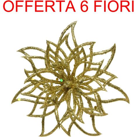 OFFERTA 6 FIORI APPENDIBILI ORO 14X5CM NATALE ADDOBBI ALBERO