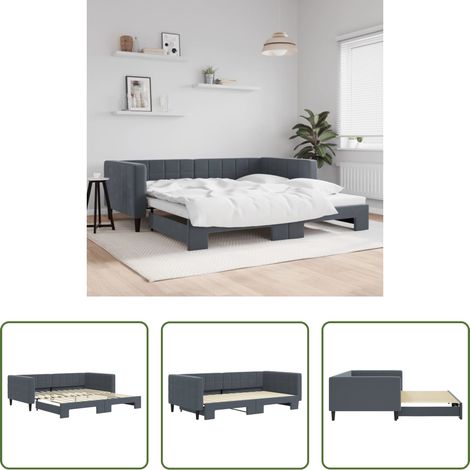 Lit gigogne - Lit de jour avec gigogne sans matelas gris foncé 100x200 cm (1/5)