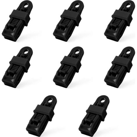 Juego de 8 clips para lona, clips para lona, sujetadores para lona, para toldos, marquesinas, refugios para caravanas, color negro, 7,8 x 2,3 cm (1/5)