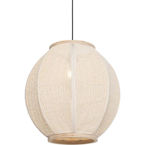 QAZQA Oriental Lámpara colgante oriental natural 46 cm - Rob Textil /Acero /Madera Ovalada Adecuado para LED Max. 1 x 60 Watt