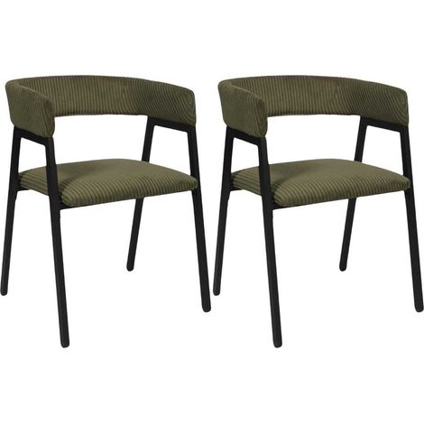 AMORY - Lot de 2 fauteuils de table design en métal et velours côtelé coloris vert (1/5)