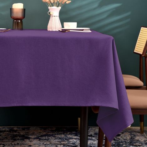Tischdecke Dunkelviolett 140x180 cm, schmutzabweisend, Leinenoptik