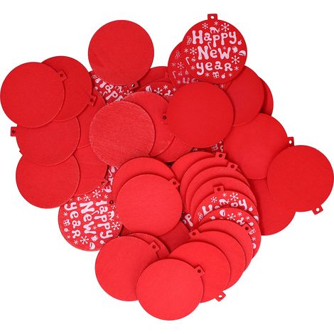 50 pièces de copeaux de bois rouges ronds décoratifs en bois pour décorations de Noël et du Nouvel An (1/5)