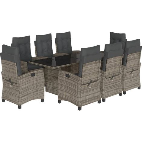 9-tlg. Garten-Essgruppe mit Kissen Grau Poly Rattan vidaXL920286 (1/5)