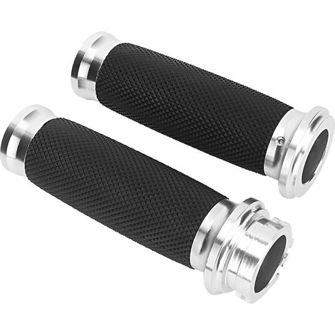 Poignées de guidon universelles moto 25mm, aluminium+caoutchouc antidérapant, paire, couvre-guidon argenté (1/5)