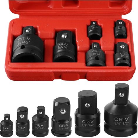 8 pièces Kit d'adaptateurs réducteurs à choc : Kit d'adaptateurs de force, Adaptateurs de visseuse à choc, Adaptateurs de douilles de force 1/4" 3/8" 1/2" 3/4", Convertisseur de clés à (1/5)