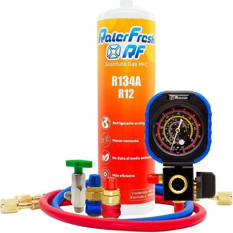 Gas Refrigerante Ralerfresh RF aire acondicionado de coche, sustituto del gas R12 y R134A mas llave, manometro y conectores (1/5)