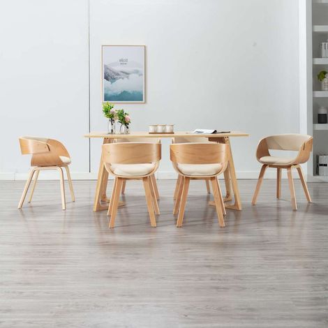 vidaXL Sillas de comedor 6 uds madera curvada y cuero sintético crema (1/5)
