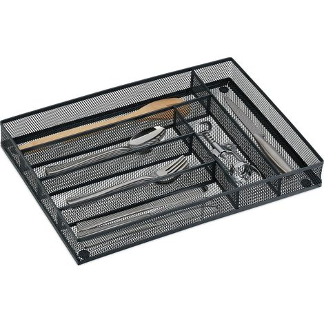 Range-Couverts pour tiroir, 6 Compartiments, en métal, H x L x P : env. 5x28,5x40,5 cm, Anthracite (1/5)