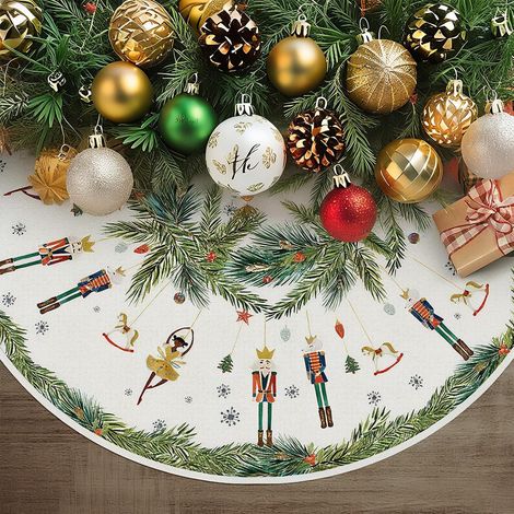 (Multi)Jupe de Sapin de Noël, 120 cm Cache Pied Sapin de Noel avec Casse Noisette et Flocons de Neige pour Fêtes de Noël et Vacances Vintage Decoration Noel Sapin (1/5)