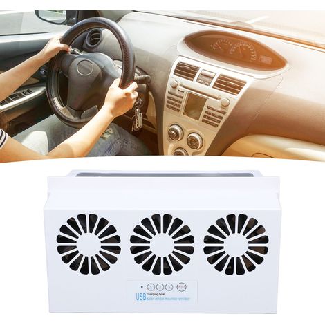 Weißer ABS-Solar-Autoventilator mit drei Armen, 1200-mAh-Ni-MH-Akku und multifunktionaler Luftreinigung für Fahrzeuge und Büros