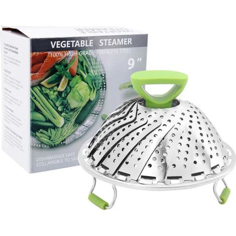 Panier vapeur inox pliable, poignée extensible, pieds antidérapants. Cuneary (1/5)