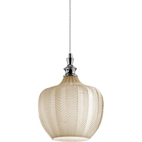 Cleofe - Suspension en verre ocre transparent et chrome - Douille 1XE27, style vintage, 1XE27 max 1X60W, d.24cm, ampoules exclues