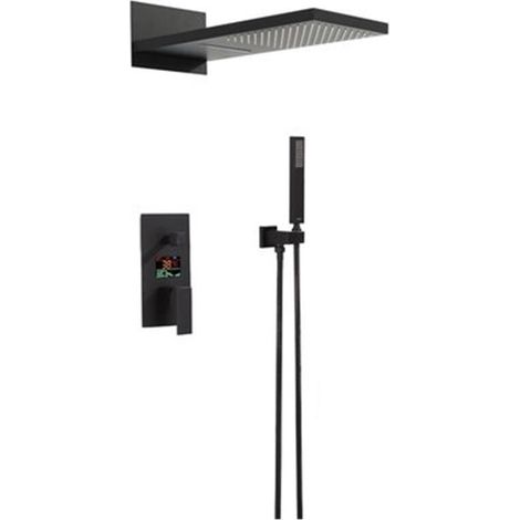 Ensemble de douche mitigeur thermostatique intelli Ensemble de robinets de douche numérique noir mat/chrome, robinet de douche de salle de bain cascade, pommeau de douche mélangeur à affichage numériq (1/5)