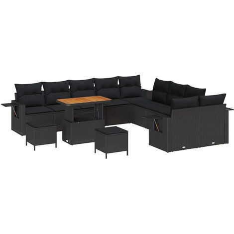 Garden Sofa Set with Cushion 13 pcs Black Poly Rattan vidaXL (1/5)