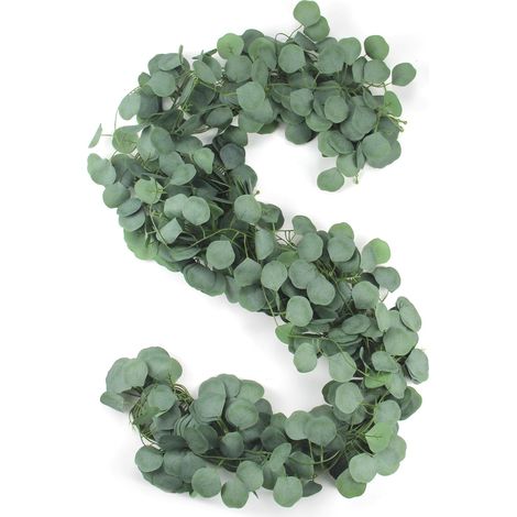 Lot de 12 guirlandes d'eucalyptus - 2,4 m - Décoration de table - Eucalyptus - Plantes suspendues - Vert - Pour décoration esthétique de maison, jardin, mur, mariage, fête (1/5)