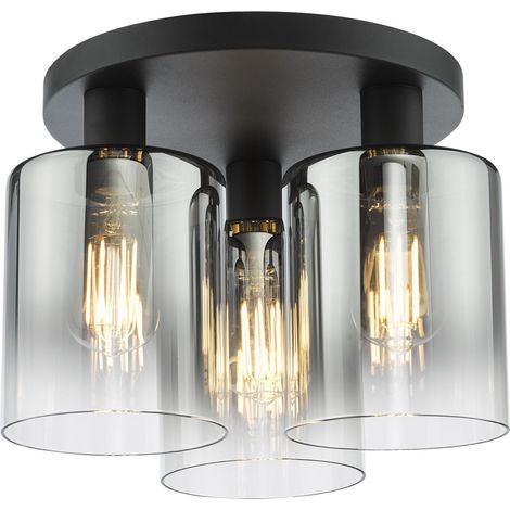 Dar Savannah Plafonnier Savannah à 3 lumières, noir mat et verre fumé (1/5)