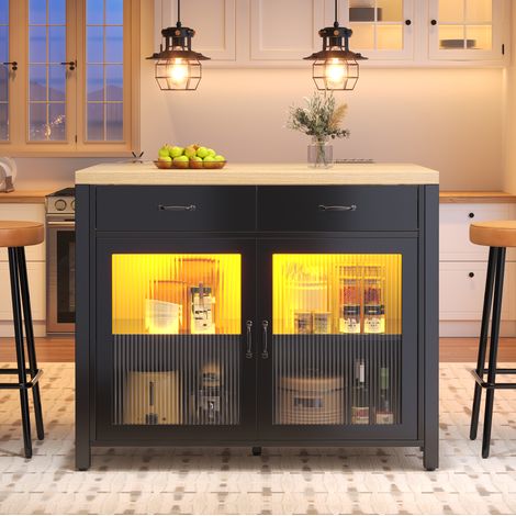 Isla de cocina 100x80x90 cm de MDF y vidrio negro con LED y almacenaje – MEUBLIV (1/5)