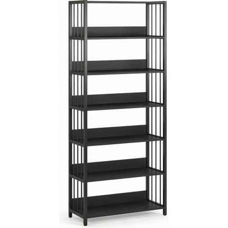Libreria da terra a 6 ripiani in MDF e metallo nero 80 x 30 x 190 cm (1/4)