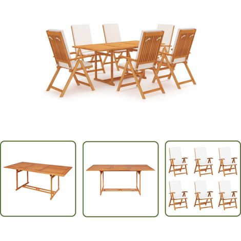 The Living Store 7-tlg. Garten-Essgruppe mit Kissen Massivholz Teak - Holztisch - Esszimmergarnitur - Gartentisch - Gartenstuhl - Teekmöbel (1/5)