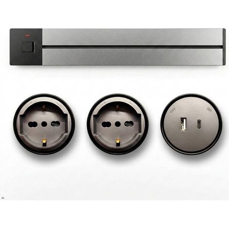 gloca Presa a Binario da Parete 25A 110-240V 6250W Multi Presa Elettrica Scorrevoli con 2 Schuko e 1 USB-A+C 12W Binario Modulare Cucina Ufficio (Grigio Metallizzato, 50 cm) (1/4)