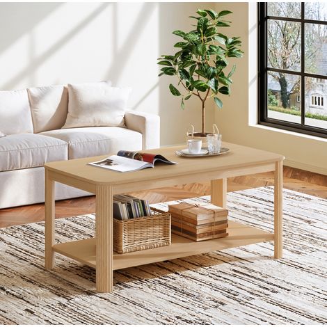 Mesa de centro 100x51x45 cm de aglomerado natural con dos niveles – MEUBLIV (1/5)