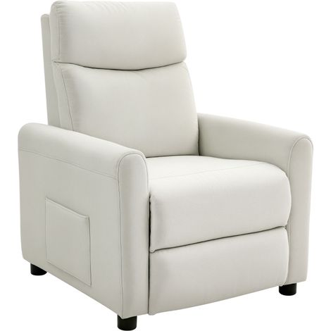 Fauteuil relax inclinable à 145° en tissu blanc crème, ressorts ensachés, mousse haute densité, repose-pieds et poches latérales, charge 120 kg, pour salon – CHICFURN (1/5)