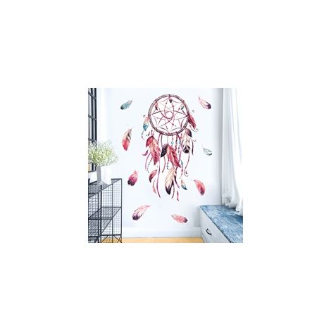 Stickers Muraux Attrape Rêves Autocollant Mural Plume Fleur Décoration Murale Salon Chambre Bébé Fille Pépinière Enfant (96cm48.5cm) (1/4)