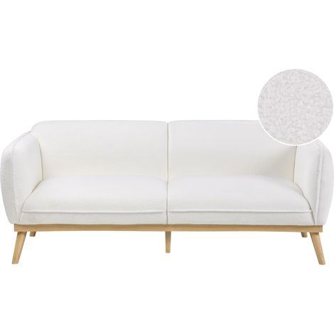 Sofá 3 plazas de bouclé estilo escandinavo con patas cónicas de madera tapizado blanco Ljung