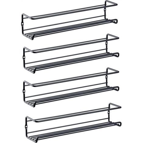 Kitchen spice rack, no drilling required, black, 29 cm × 6.5 cm × 6 cm, spice rack for spice jars, with screws and hooks, 8 pieces (1/5)