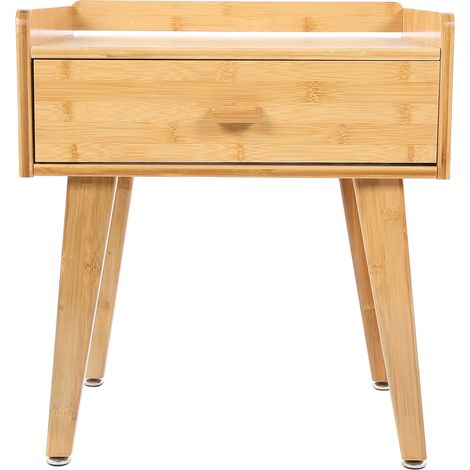 Table de chevet moderne en bambou avec tiroir, design épuré et coins arrondis, robuste pour chambre ou salon, couleur bois naturel (1/5)