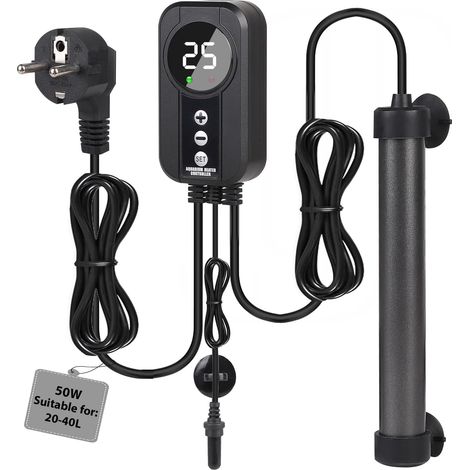 Chauffage Aquarium 50W Thermoplongeur pour Aquarium en Titane avec Contrôleur LED à écran et Capteur de Température à Température Réglable Convient Mini Aquariums 20-40L Chauffage Poisson (1/5)