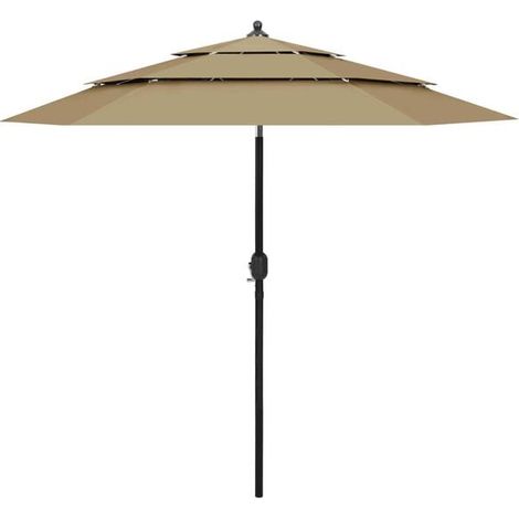 Parasol de jardin à 3 niveaux avec mât en aluminium taupe 2,5 m - Ombrelle jardin terrasse balcon extérieur résistant (1/5)
