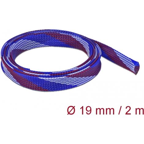 Delock Funda trenzada estirable 2 m x 19 mm, color azul-rojo-blanco