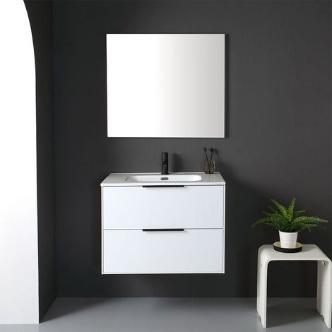 Mobile Laccato Bianco Per Bagno 75Cm E Specchio Senza Cornice  Parigi (1/5)