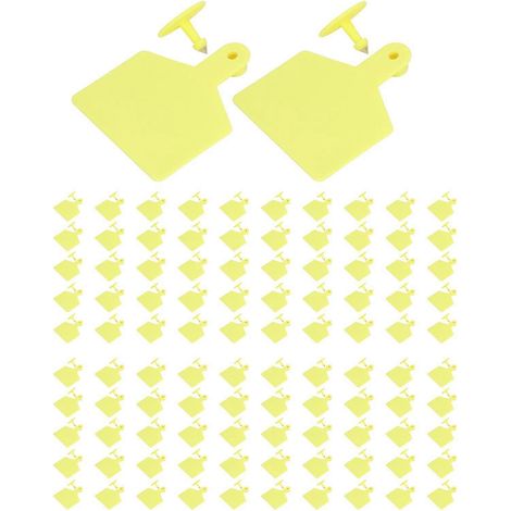Packung mit 100 leeren Ohrmarken für Rinder, große gelbe Marken, zur Tierkennzeichnung und Viehhaltung.