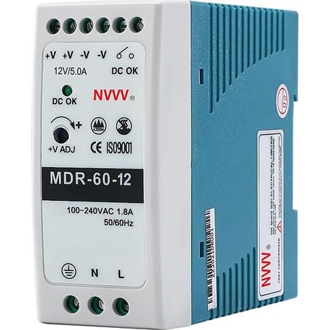 Bloc d'alimentation AC vers CC pour rail DIN 12 V 5 A 60 W Bleu + blanc (1/5)