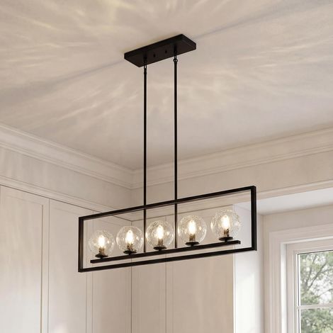 Tribesigns Suspension moderne à 5 ampoules en métal réglable en hauteur pour salle à manger, cuisine, hall, entrée et chambre à coucher (douille E14, sans ampoule) (1/5)