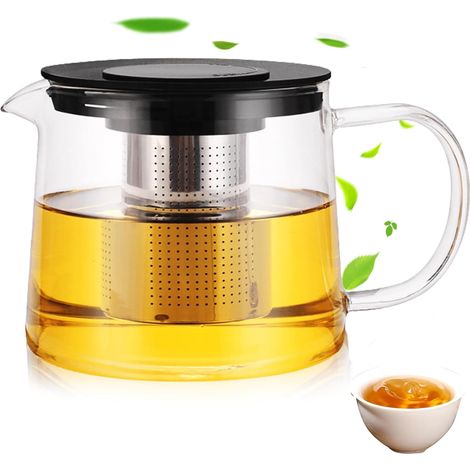 Théière en verre de 1,5 l avec infuseur en verre borosilicate - Avec couvercle - Idéale pour la préparation de thés en vrac