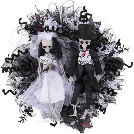 Halloween-Totenkopfkranz, gotische Skelettgirlande aus Netzgewebe, Dekoration für Haustür, Wand, Schlafzimmer, Party und Spukhaus (1/5)