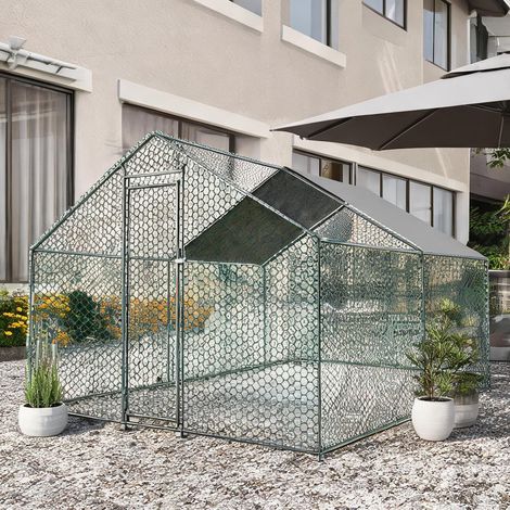 Enclos à volaille en métal gris 3 x 4 x 2m avec toit PE (1/5)