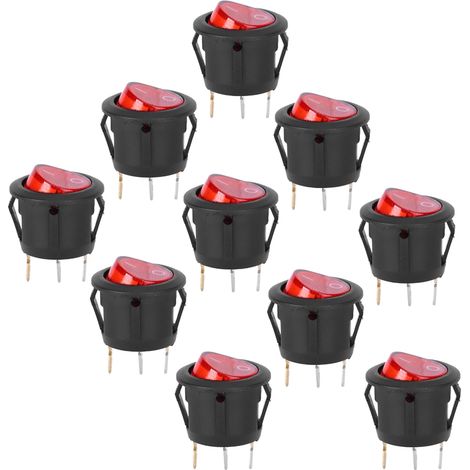 10 interrupteurs bascule ronds 3 broches avec voyant rouge pour appareils électroménagers, lot de 10 (1/5)