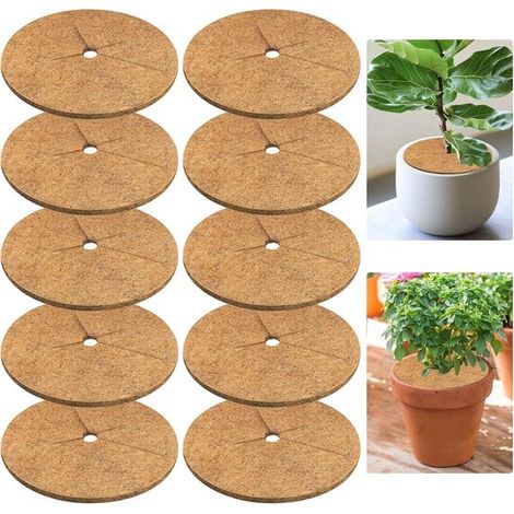 Anneaux de paillis en fibre de coco - Tapis de protection pour arbres - Entretien des plantes d'extérieur - Rétention naturelle d'humidité du sol - 10 pièces de 22 cm - Marron (1/5)